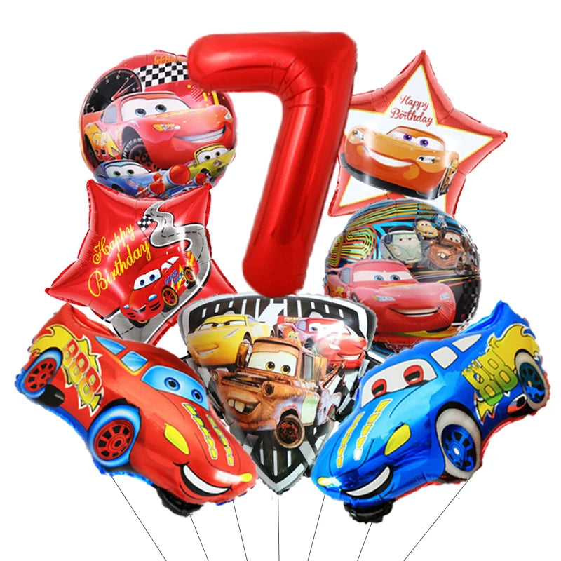 Déco Anniversaire Cars - Pack Ballons Alumium Hélium Chiffre 7