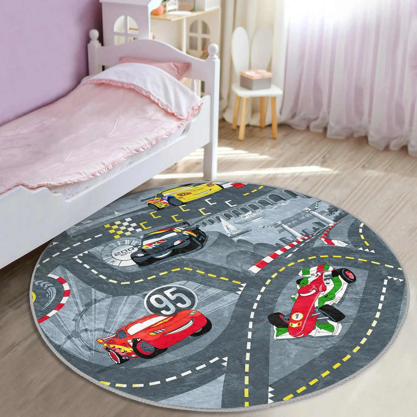 Tapis de Jeu Rond Cars Lightning McQueen