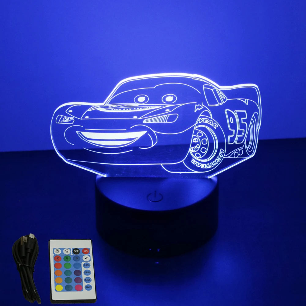 Lampe Cars Flash McQueen Socle Noir + Télécommande