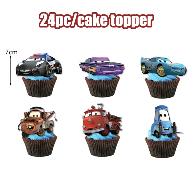 Kit Complet Anniversaire Cars Cake Topper modèle 2 - 24 pièces