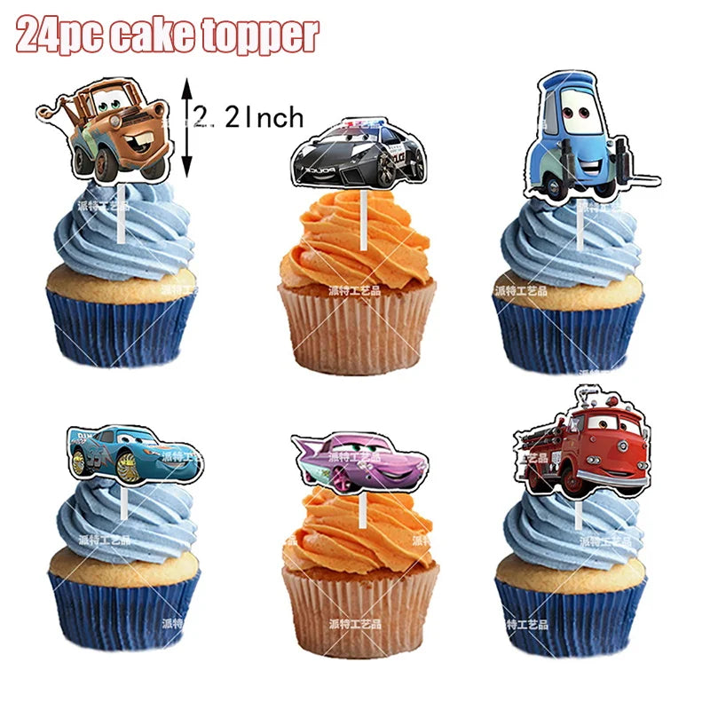 Kit Complet Anniversaire Cars Cake Topper modèle 1 - 24 pièces