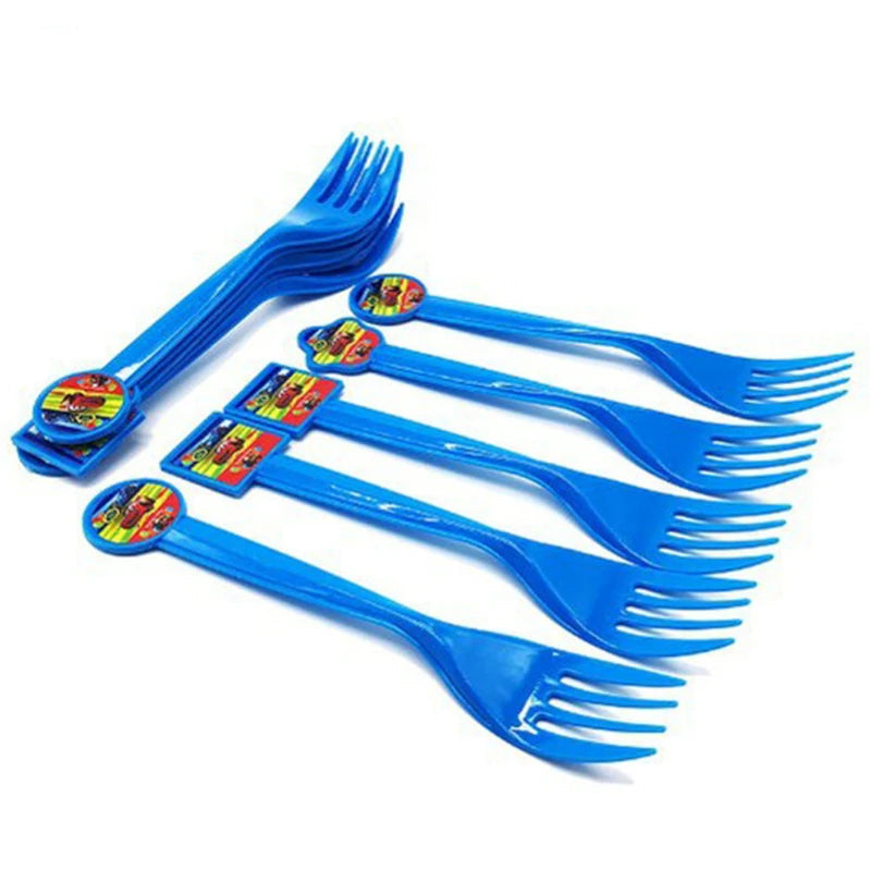 Déco Anniversaire Cars - 10 Fourchettes Plastique Bleu