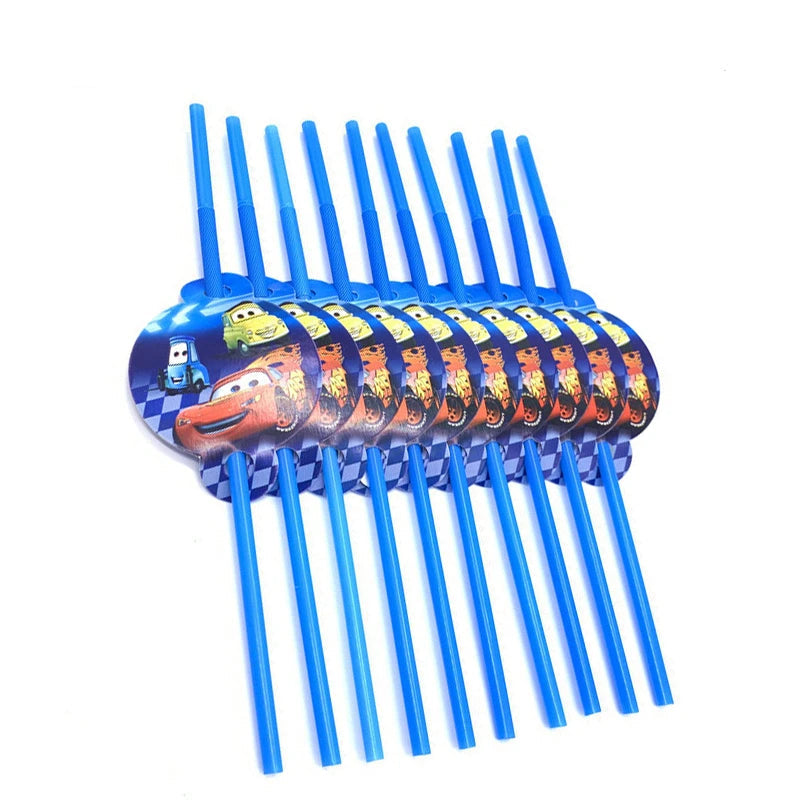 Déco Anniversaire Cars - 10 Pailles Medaillons Plastique