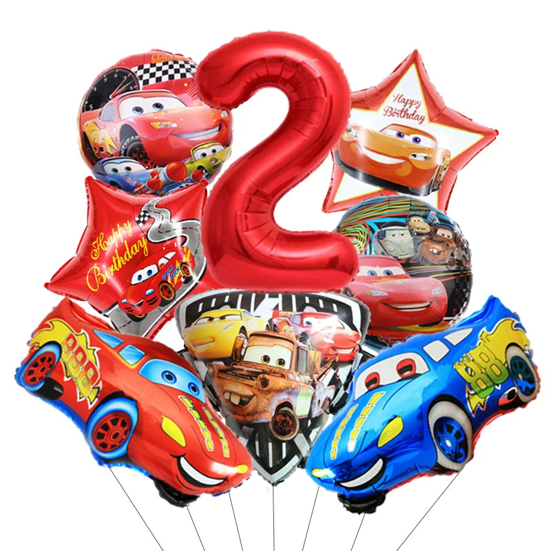 Déco Anniversaire Cars - Pack Ballons Alumium Hélium Chiffre 2