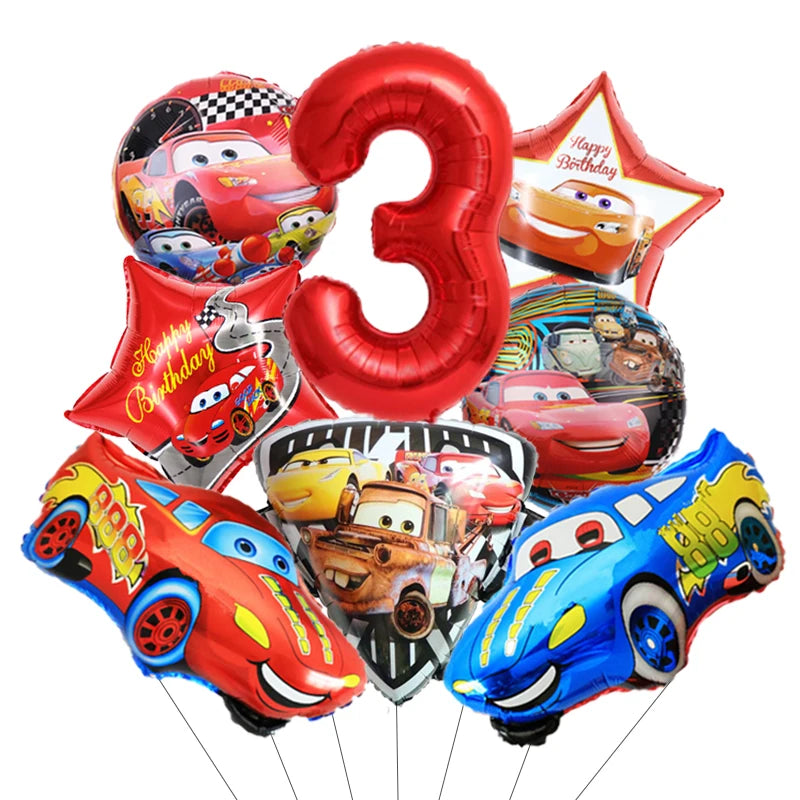 Déco Anniversaire Cars - Pack Ballons Alumium Hélium Chiffre 3