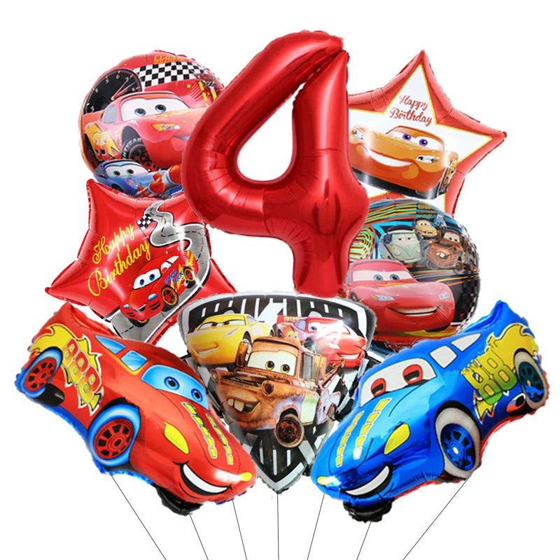 Déco Anniversaire Cars - Pack Ballons Alumium Hélium Chiffre 4