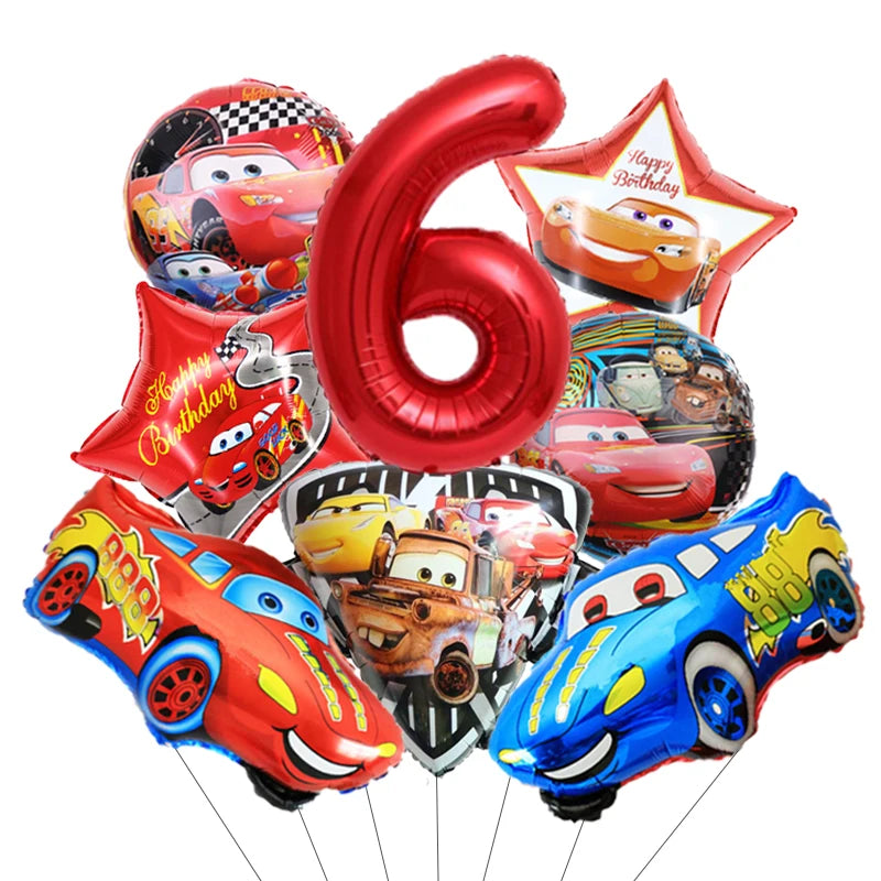 Déco Anniversaire Cars - Pack Ballons Alumium Hélium Chiffre 6