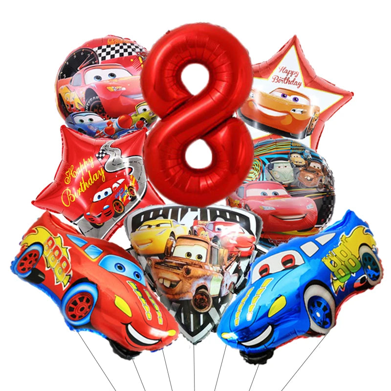 Déco Anniversaire Cars - Pack Ballons Alumium Hélium Chiffre 8
