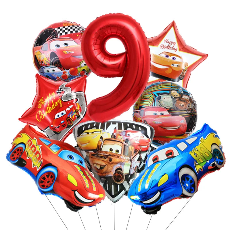 Déco Anniversaire Cars - Pack Ballons Alumium Hélium Chiffre 9