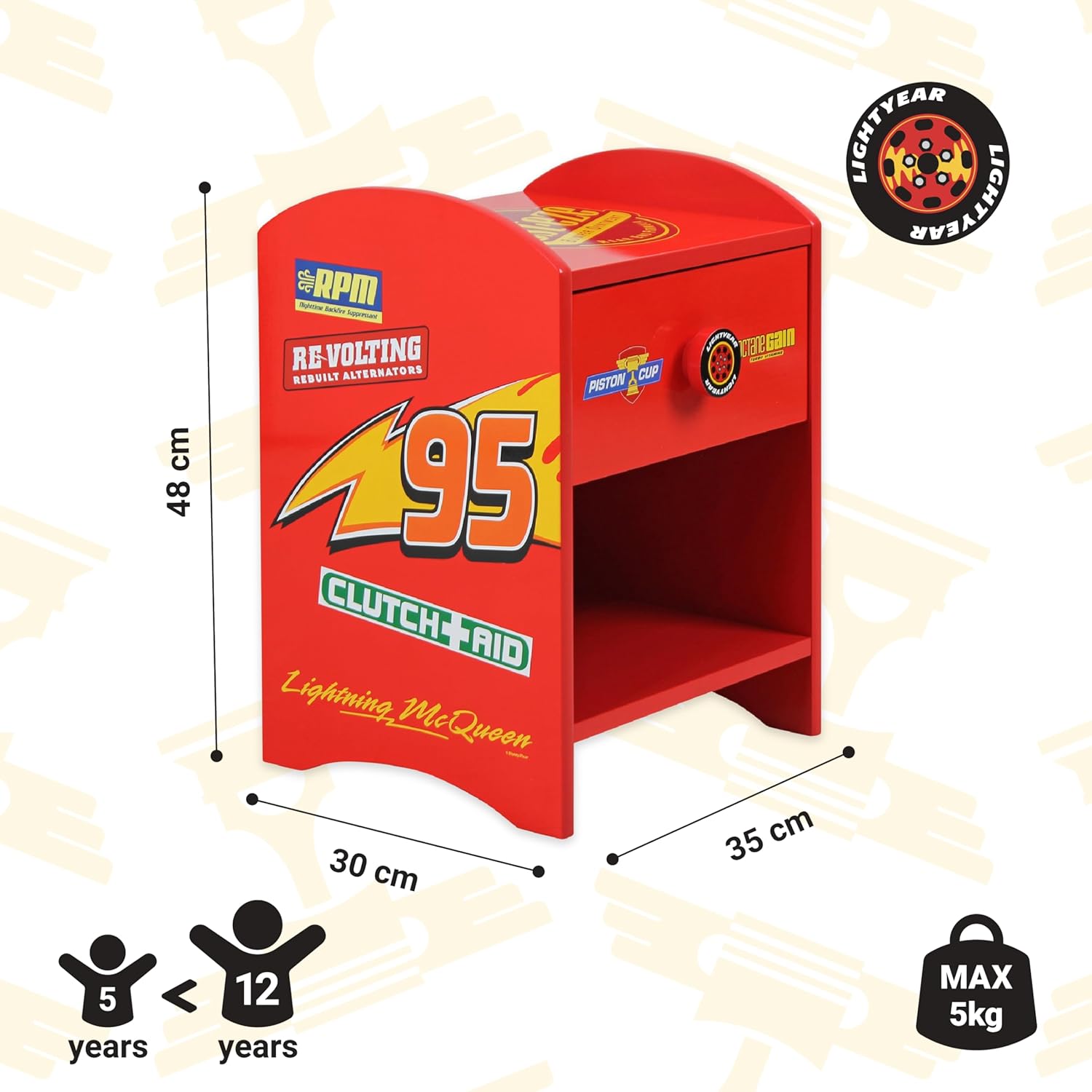 Table de Chevet Cars Rouge Flash McQueen