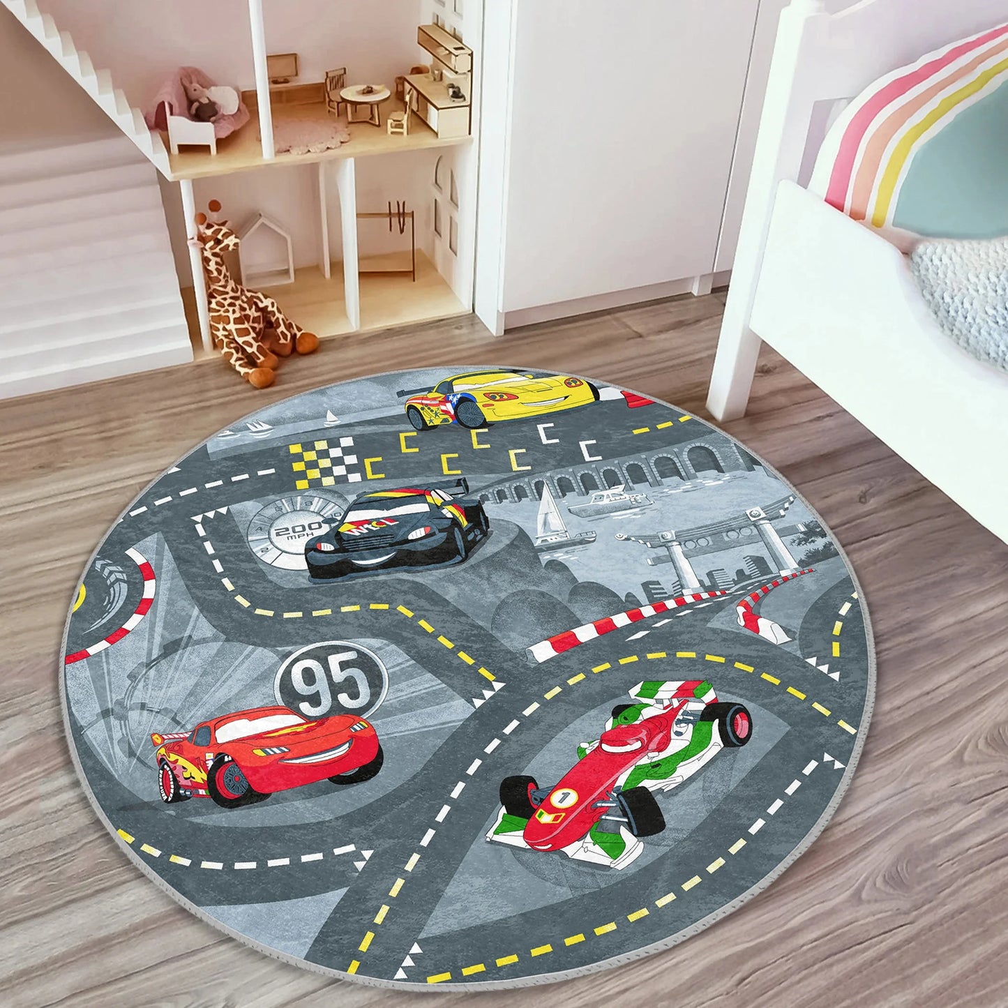 Tapis de Jeu Rond Cars Lightning McQueen