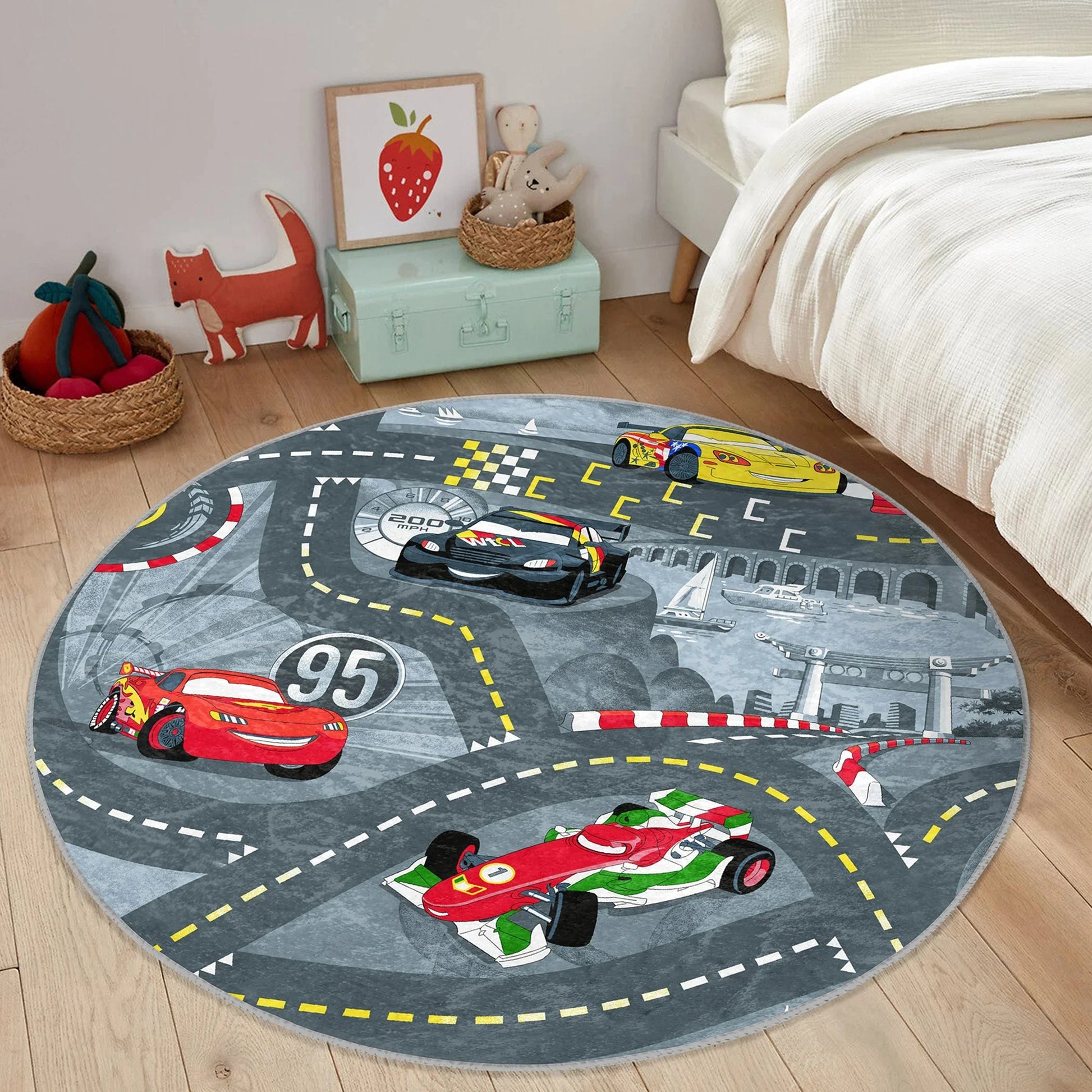 Tapis de Jeu Rond Cars Lightning McQueen